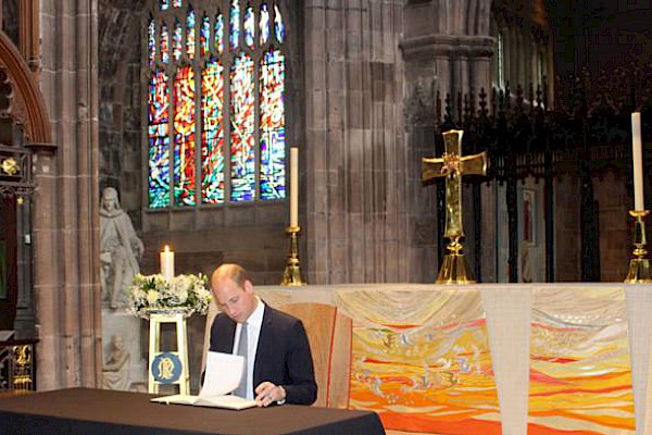 The Duke of Cambridge visits Manchester Cathedral