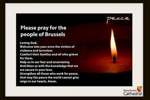 A special prayer station has been set up in Manchester Cathedral to remember the people of Brussels